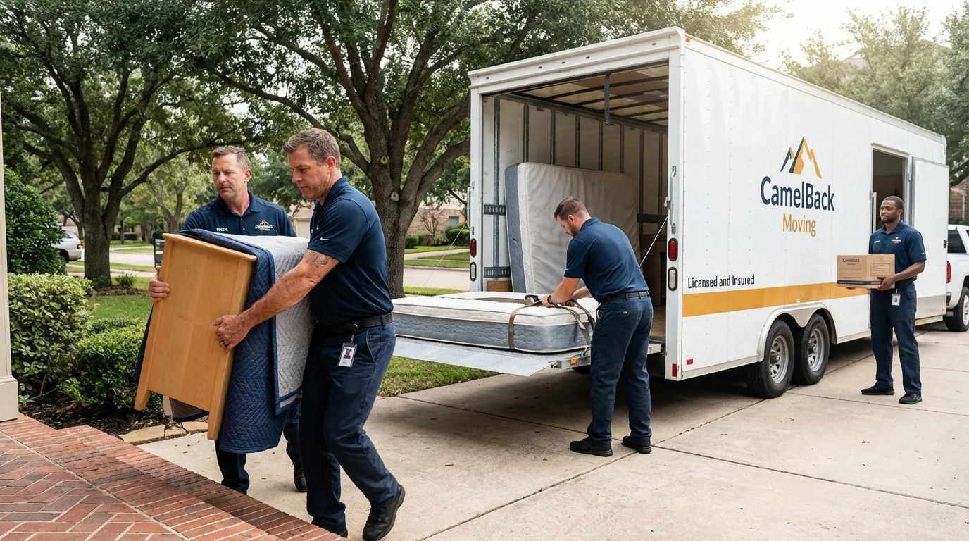 Crew loading residential truck for cross-state move from Wendell, NC