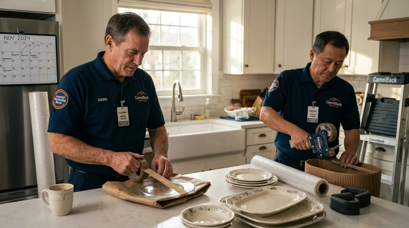 Professional crew packing kitchen dishware in Wendell, NC